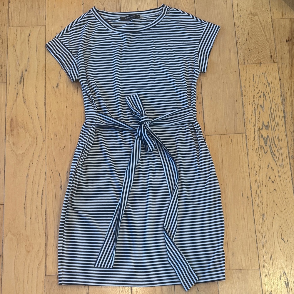 Merokeety Striped Navy and White Belted Dress